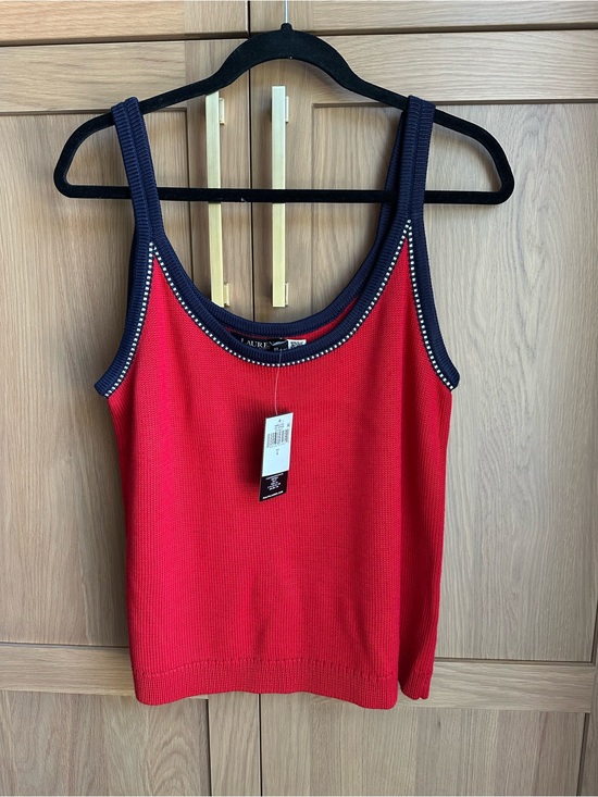 Ralph Lauren Dresses & Skirts - Ralph Lauren Red Knit Tank with Navy Trim